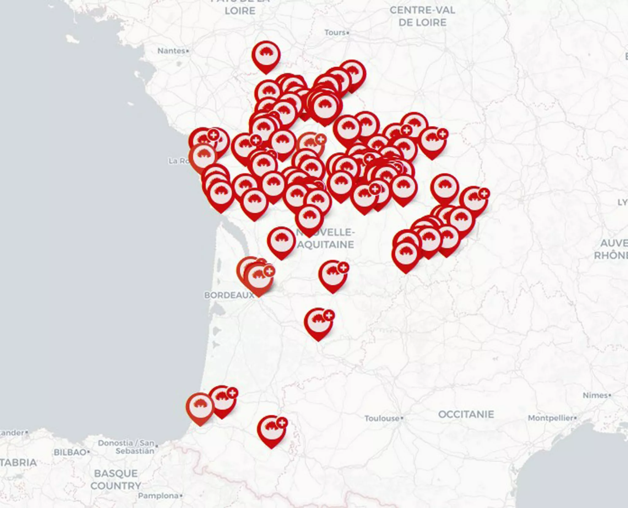 Carte des associations membres et affiliées de FNE NA
